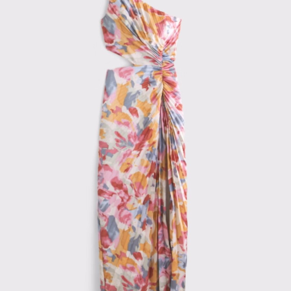 Abercrombie and Fitch Giselle Pleated One-Shoulder Cutout Maxi Dress